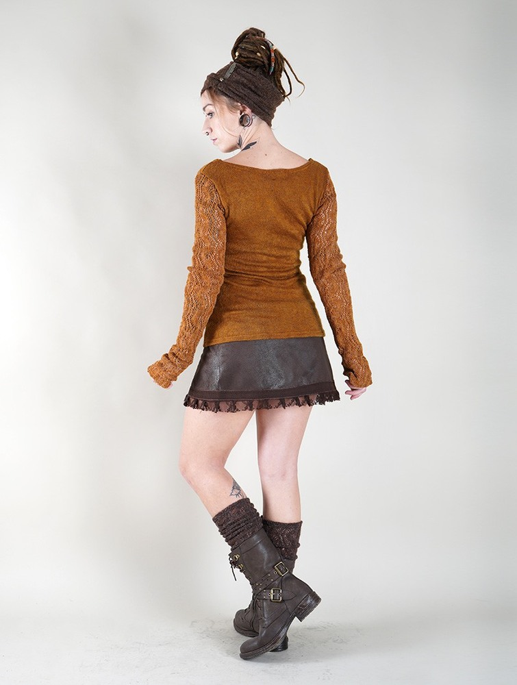 Toonzshop Oroshï Crochet Sleeve Sweater Tröja Dam Rusty | ULIHY-2580