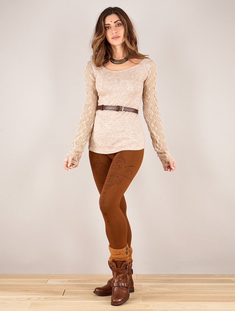 Toonzshop Oroshï Crochet Sleeve Sweater Tröja Dam Beige | COPAE-7289