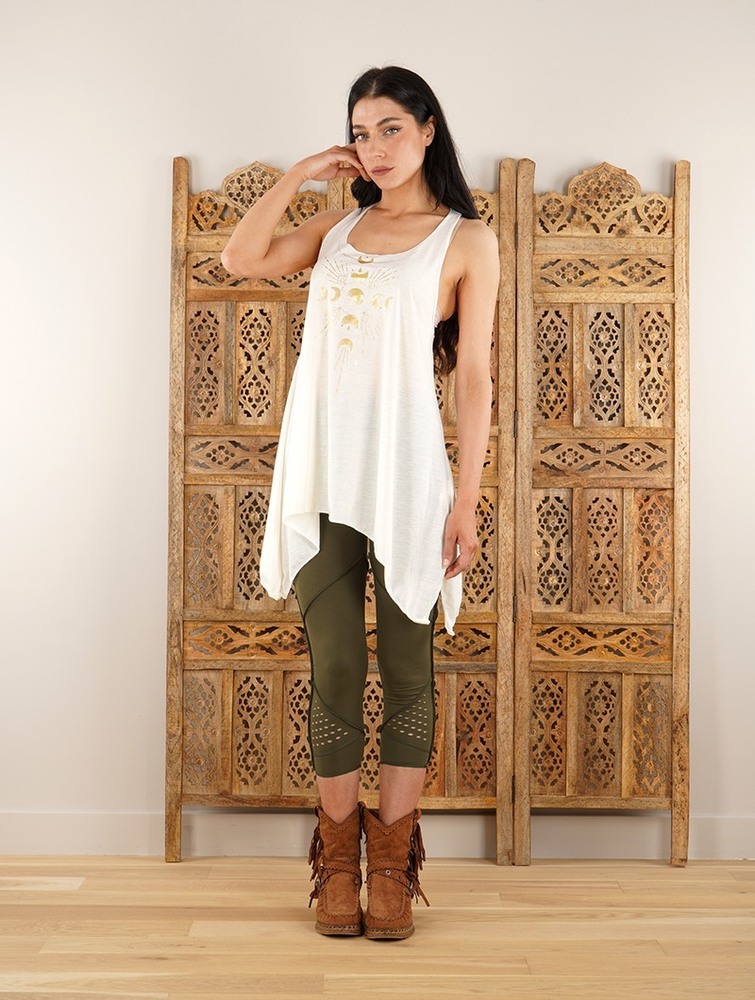 Toonzshop Phase Lune Printed Knotted Sleeveless Tunic Blast Dam Vita Guld | DRZCU-8906