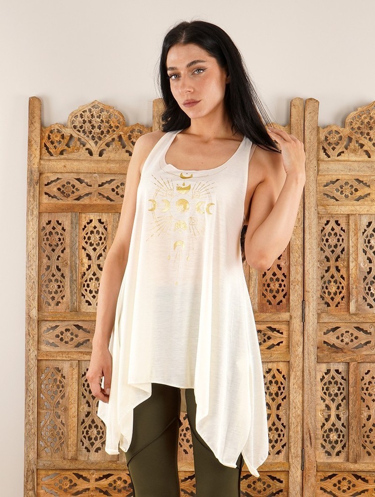 Toonzshop Phase Lune Printed Knotted Sleeveless Tunic Blast Dam Vita Guld | DRZCU-8906