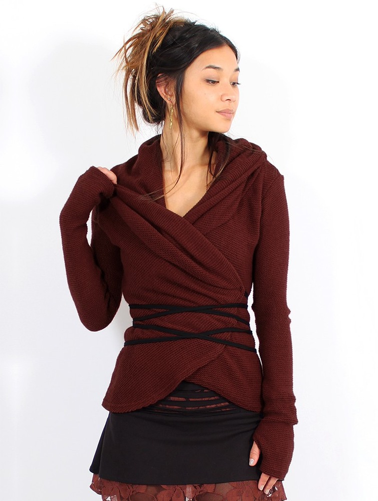 Toonzshop Plume Wrap Over Cardigan Kofta Dam Wine | VEFXH-5194