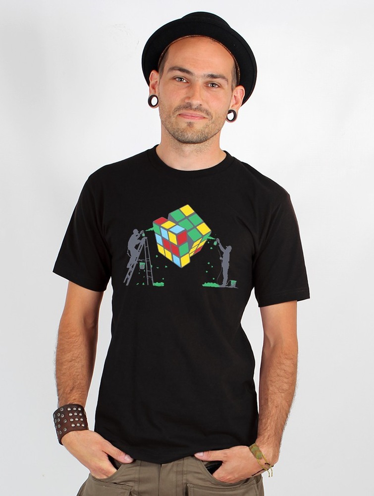 Toonzshop Rubik's Cube Graffiti Printed Short Sleeve T-shirt T-Shirt Herr Svarta | QCMUE-9317