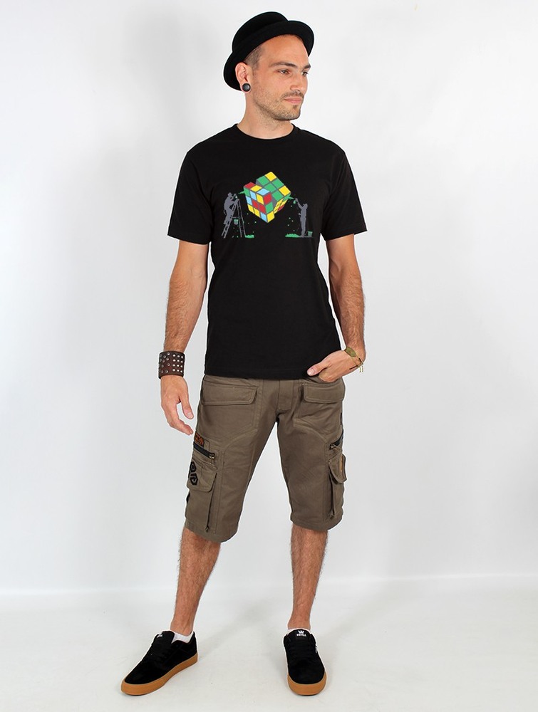 Toonzshop Rubik's Cube Graffiti Printed Short Sleeve T-shirt T-Shirt Herr Svarta | QCMUE-9317