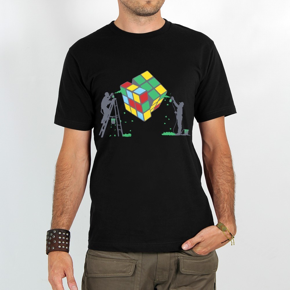 Toonzshop Rubik's Cube Graffiti Printed Short Sleeve T-shirt T-Shirt Herr Svarta | QCMUE-9317