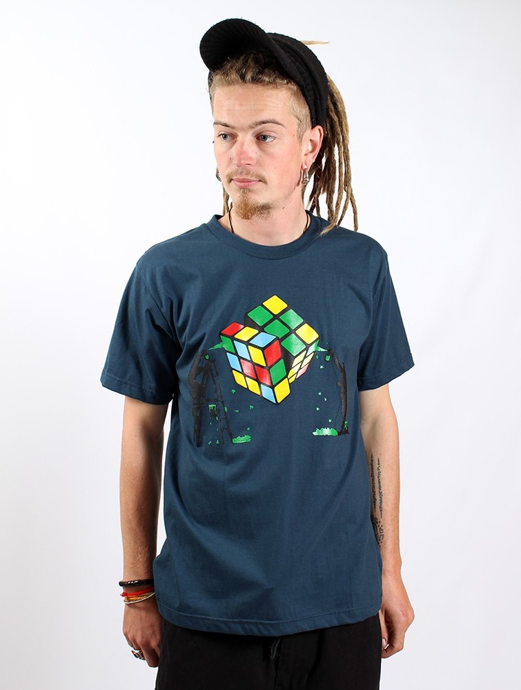 Toonzshop Rubik's Cube Graffiti Printed Short Sleeve T-shirt T-Shirt Herr Mörkblå | VGKAB-5736