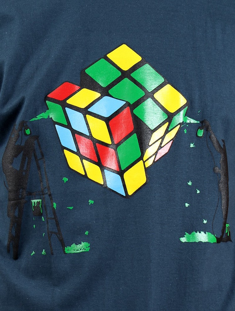 Toonzshop Rubik's Cube Graffiti Printed Short Sleeve T-shirt T-Shirt Herr Mörkblå | VGKAB-5736