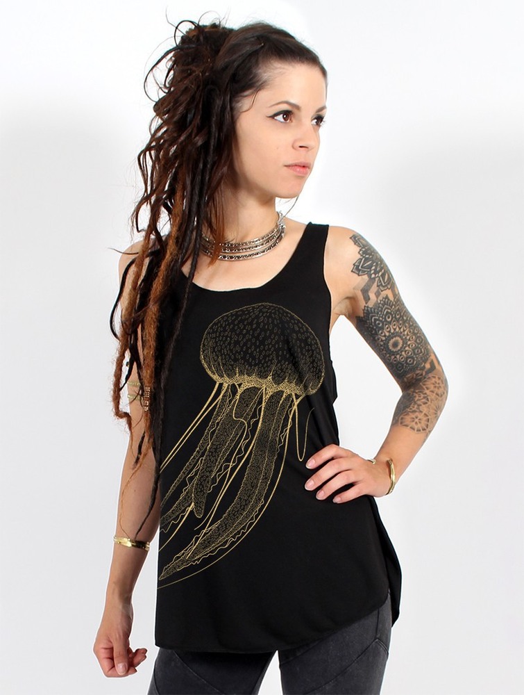 Toonzshop Sajja Medusa Printed Tank Top Linne Dam Svarta Guld | RSWCL-0396