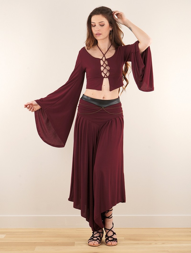 Toonzshop Shojo Skirted Harem Pant 2in1 Dress Klänning Dam Wine | GOXCN-6230