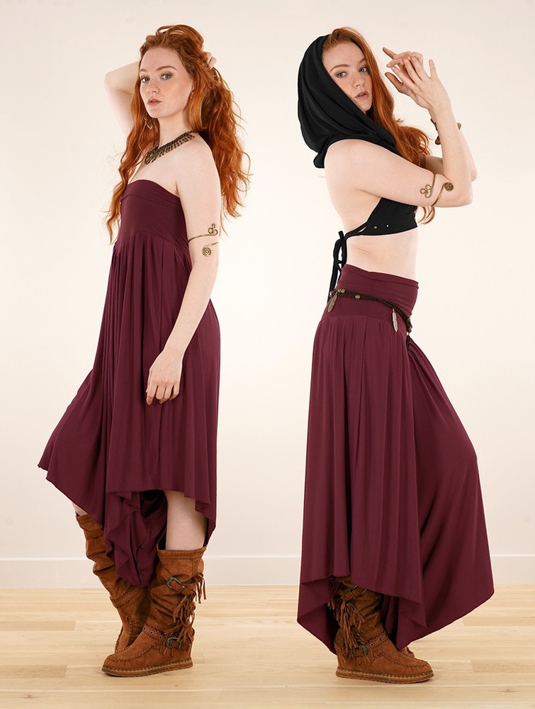 Toonzshop Shojo Skirted Harem Pant 2in1 Dress Klänning Dam Wine | GOXCN-6230