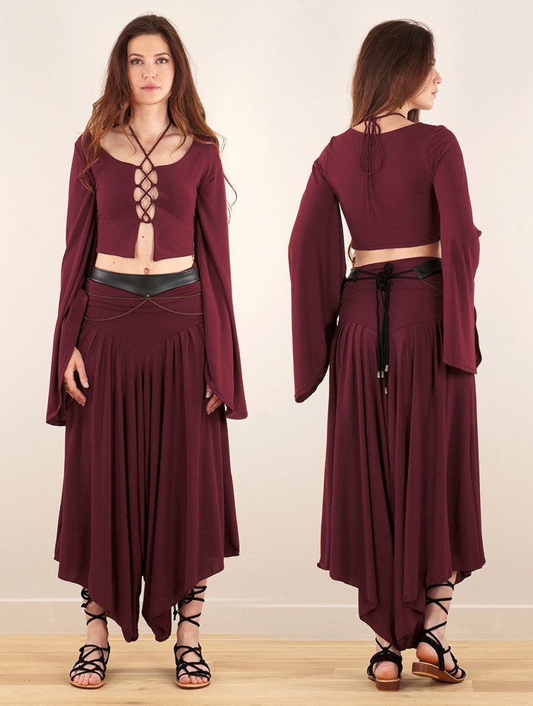 Toonzshop Shojo Skirted Harem Pant 2in1 Dress Klänning Dam Wine | GOXCN-6230