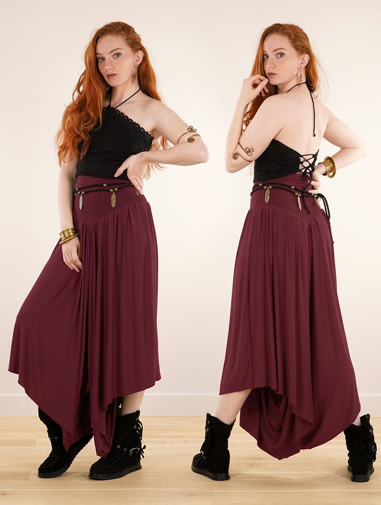 Toonzshop Shojo Skirted Harem Pant 2in1 Dress Klänning Dam Wine | GOXCN-6230