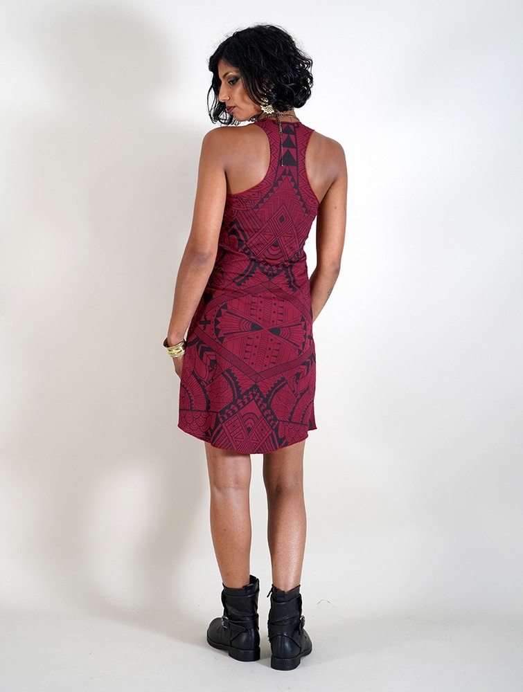 Toonzshop Vairë Africa Printed Sleeveless Short Dress Klänning Dam Wine | BKLEI-8249