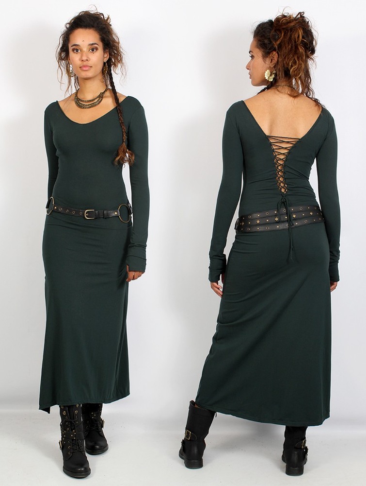 Toonzshop Valkyrie Lace-up Split Long Dress Klänning Dam Påfågel | PEKSV-1794