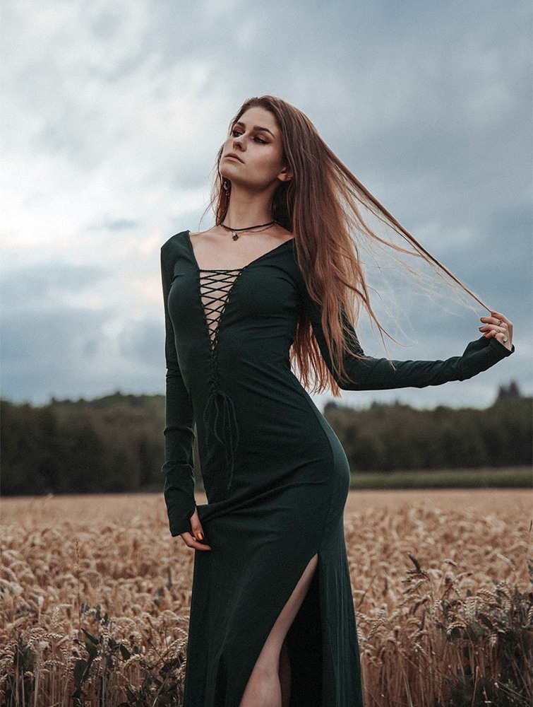 Toonzshop Valkyrie Lace-up Split Long Dress Klänning Dam Påfågel | PEKSV-1794