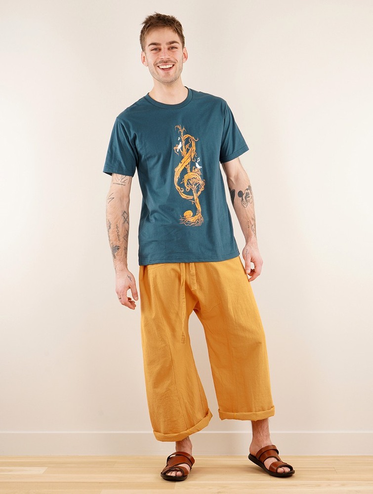 Toonzshop Vegetal Treble Clef Printed Short Sleeve T-shirt T-Shirt Herr Mörkblå | JRKIP-6837