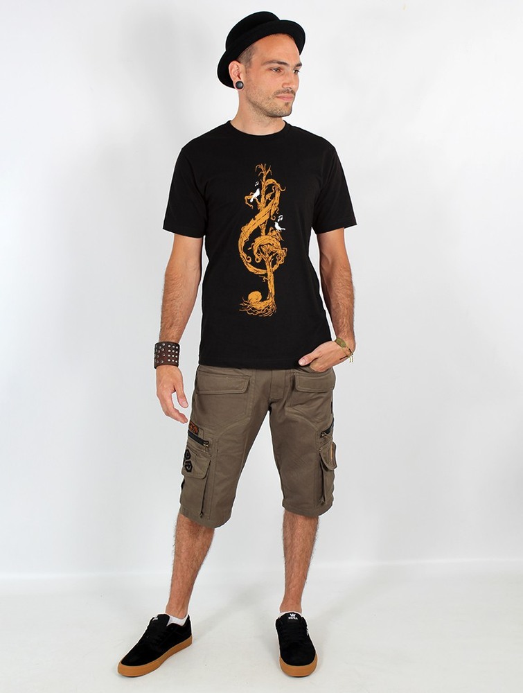 Toonzshop Vegetal Treble Clef Printed Short Sleeve T-shirt T-Shirt Herr Svarta | EFWDI-0927