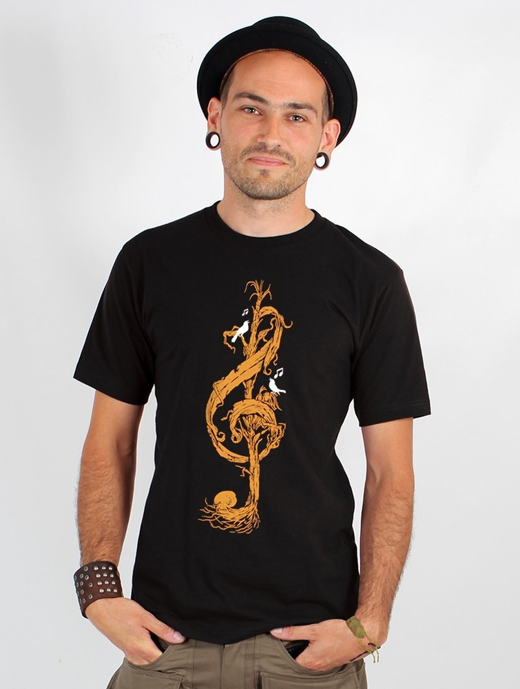 Toonzshop Vegetal Treble Clef Printed Short Sleeve T-shirt T-Shirt Herr Svarta | EFWDI-0927