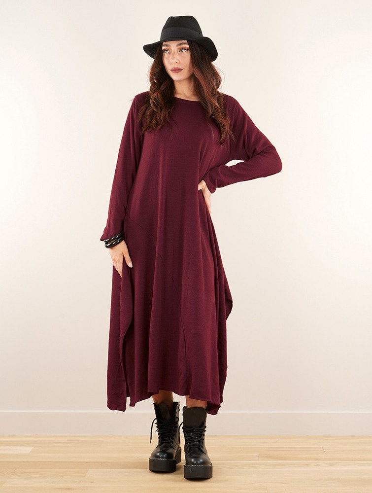 Toonzshop Wasilah Long Sweater Dress Klänning Dam Wine | VQABT-5794