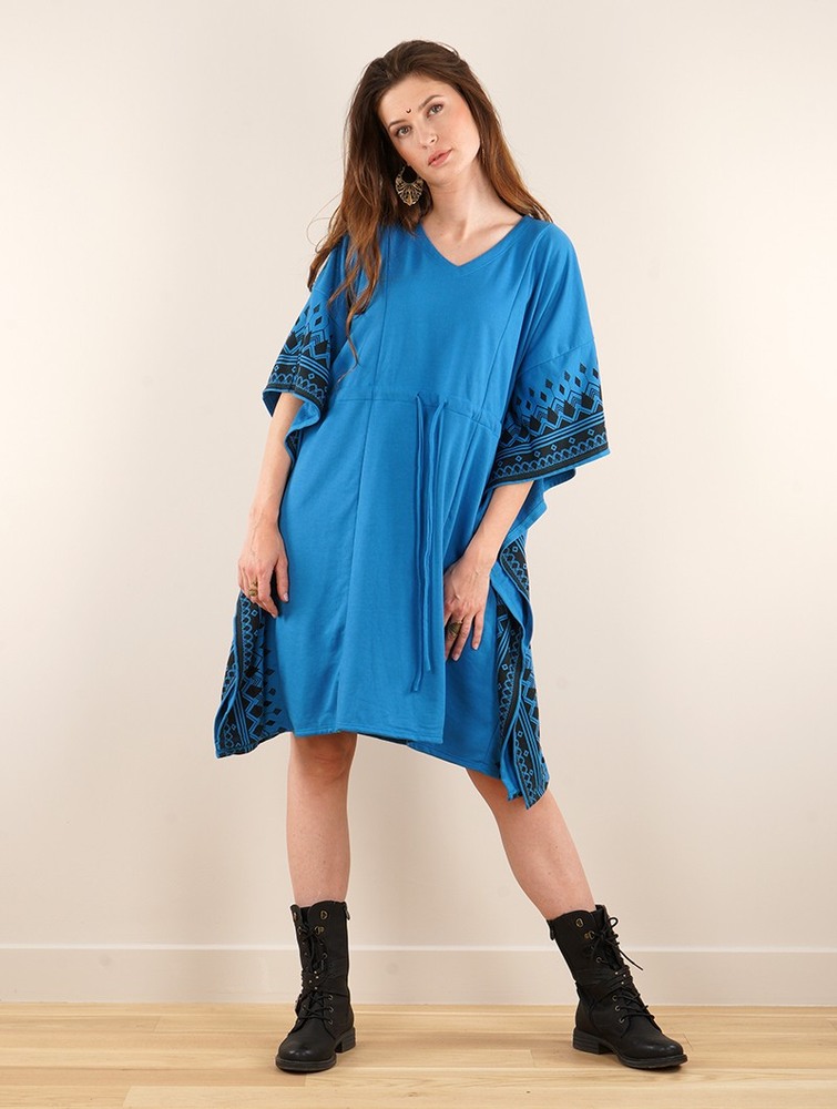 Toonzshop Wilwarin Ethnic Arrow Kaftan Dress Klänning Dam Blå | DAPBS-5748