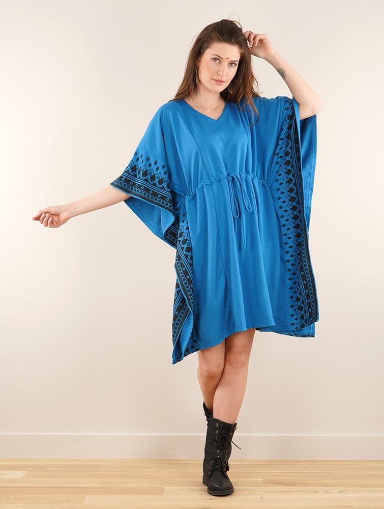 Toonzshop Wilwarin Ethnic Arrow Kaftan Dress Klänning Dam Blå | DAPBS-5748