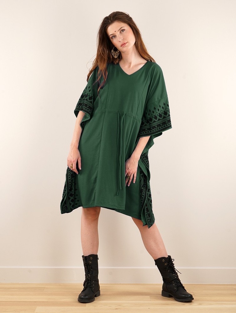 Toonzshop Wilwarin Ethnic Arrow Kaftan Dress Klänning Dam Gröna | QRUHT-1498