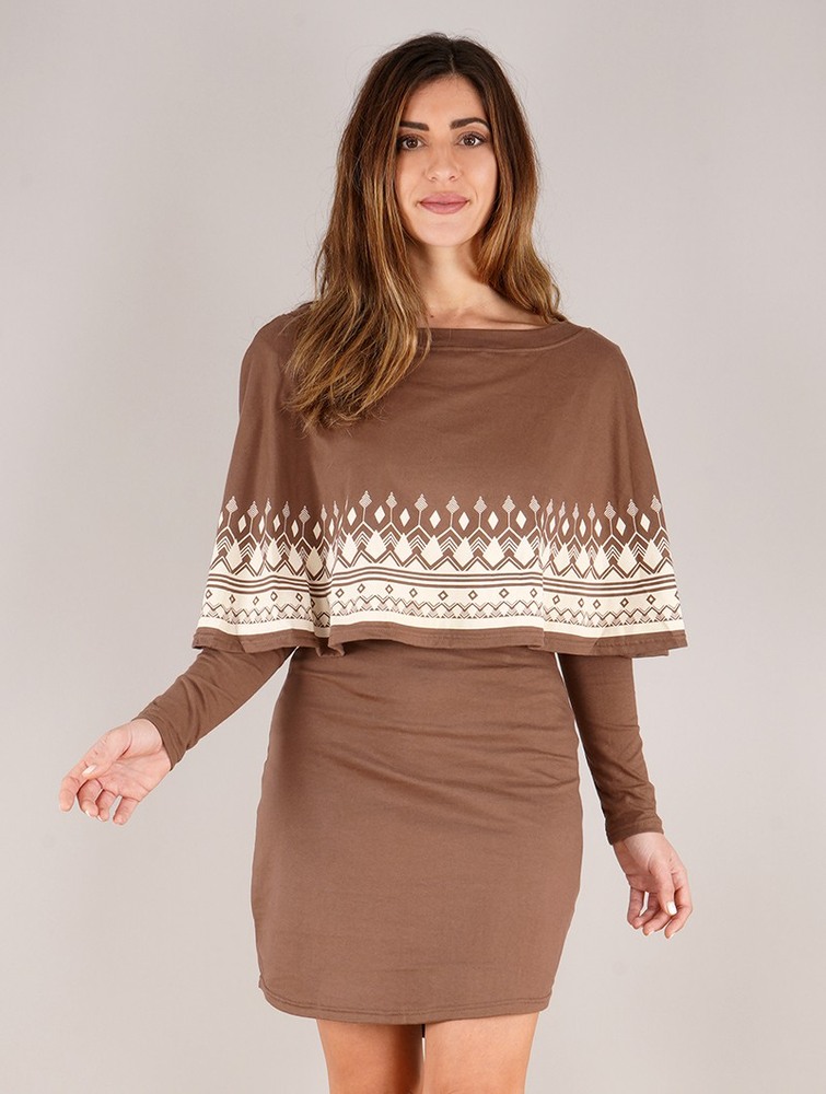 Toonzshop Yarayn Ethnic Arrow Printed Poncho Dress Klänning Dam Bruna | MSYPF-1430