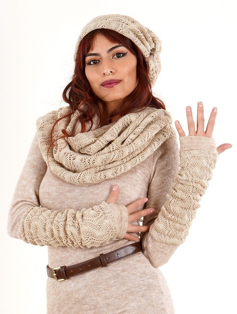 Toonzshop Yüm Crochet Arm Warmers Fingerless gloves-legwarmers Dam Beige | ATKIR-0864