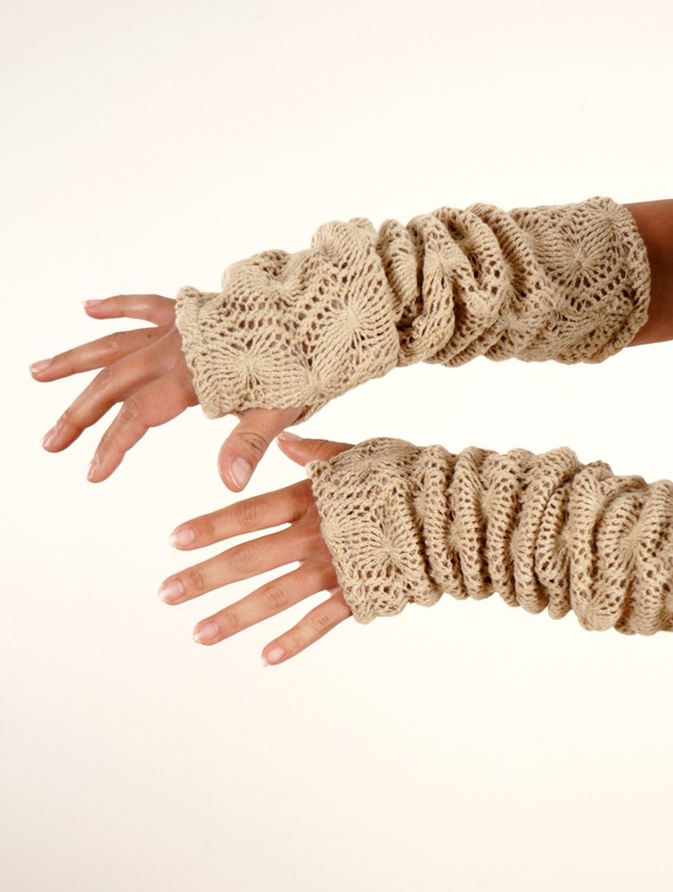 Toonzshop Yüm Crochet Arm Warmers Fingerless gloves-legwarmers Dam Beige | ATKIR-0864