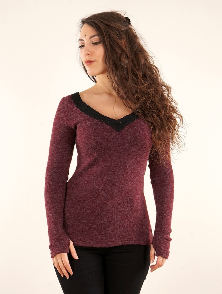 Toonzshop Ysälys Reversible Crochet-neck Sweater Tröja Dam Wine | BIALJ-3921