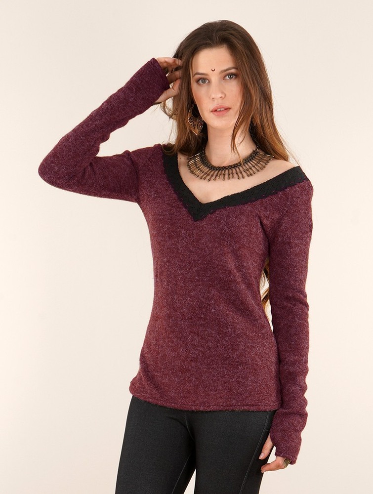 Toonzshop Ysälys Reversible Crochet-neck Sweater Tröja Dam Wine | BIALJ-3921