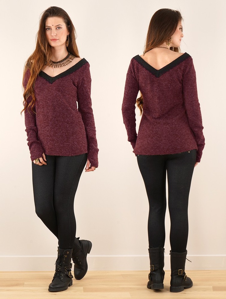 Toonzshop Ysälys Reversible Crochet-neck Sweater Tröja Dam Wine | BIALJ-3921