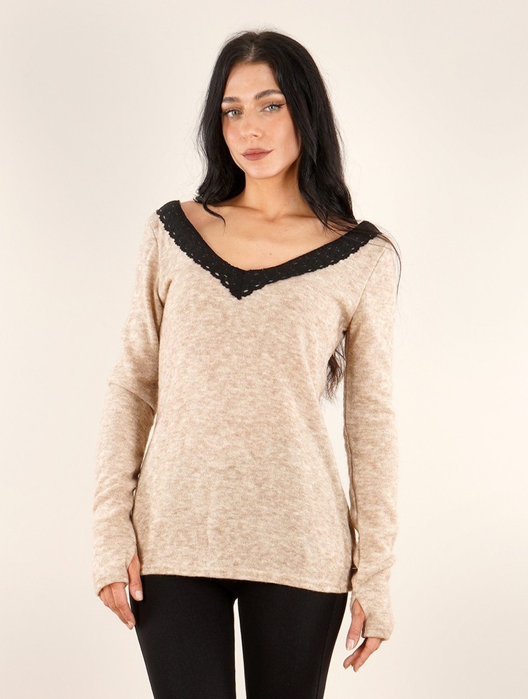 Toonzshop Ysälys Reversible Crochet-neck Sweater Tröja Dam Beige | TRZYD-9543